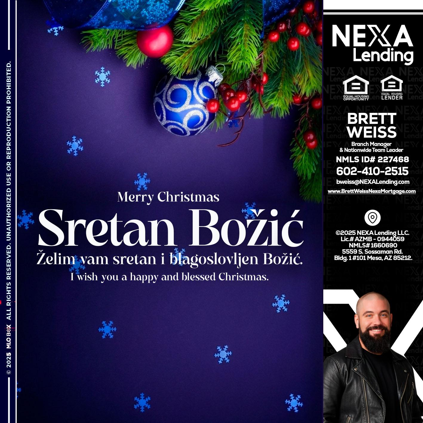 Sretan Božić - Brett Weiss -Branch Manager &  Nationwide Team Lead