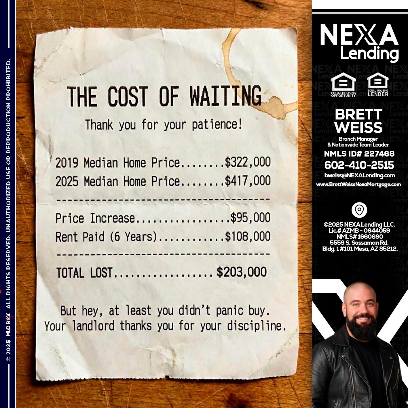 THE COST OF WAITING - Brett Weiss -Branch Manager &  Nationwide Team Lead