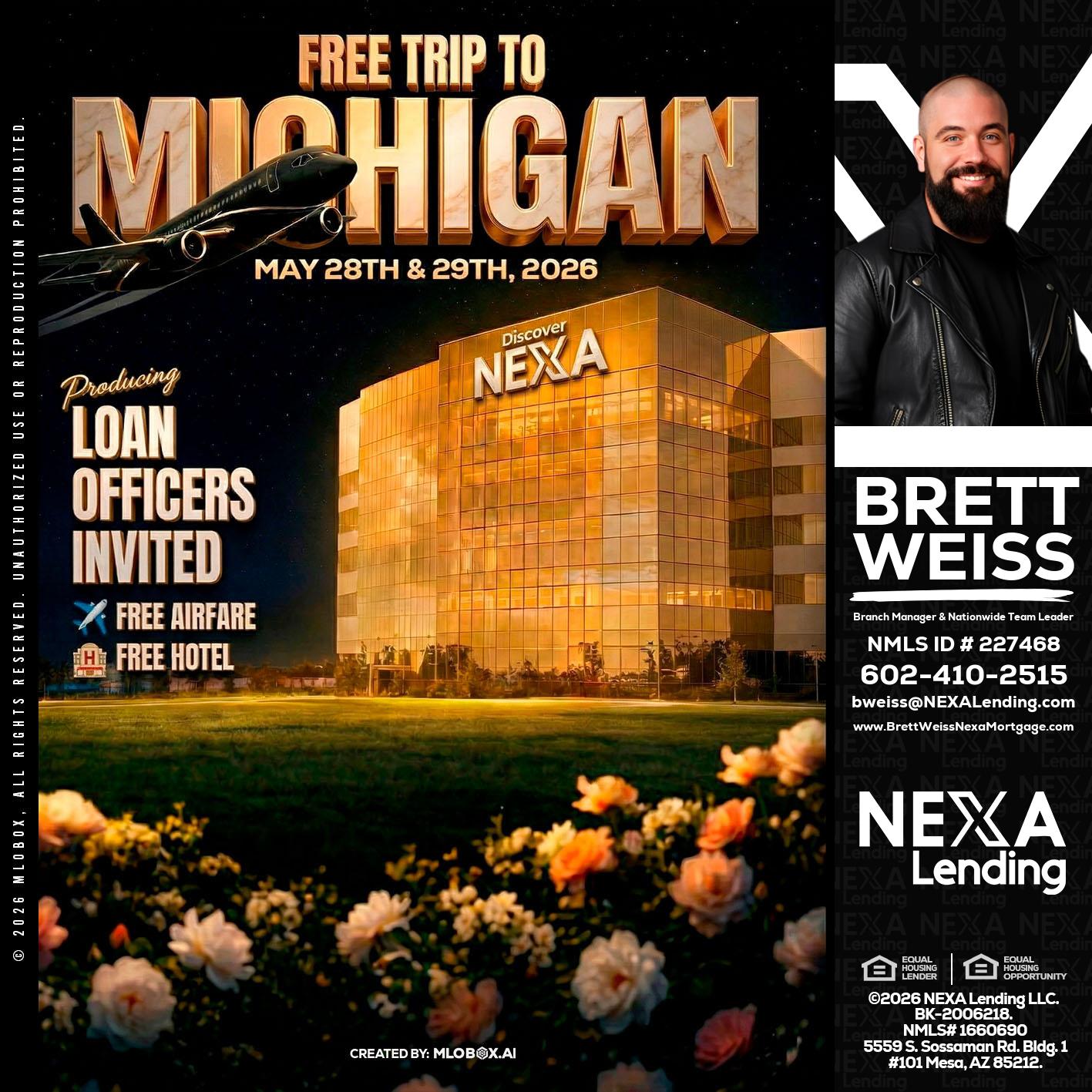 FREE TRIP TO MICHIGAN - Brett Weiss -Branch Manager &  Nationwide Team Lead
